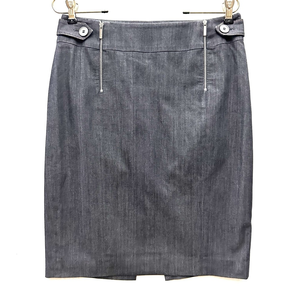 Karen Millen US 6 Dark Denim A-Line Skirt Button Zipper‎ Detail